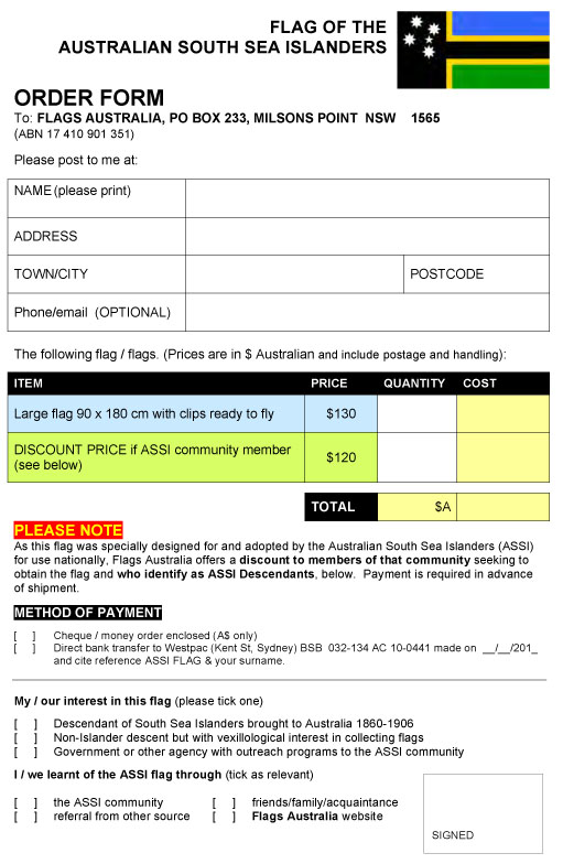 ASSI flag order form